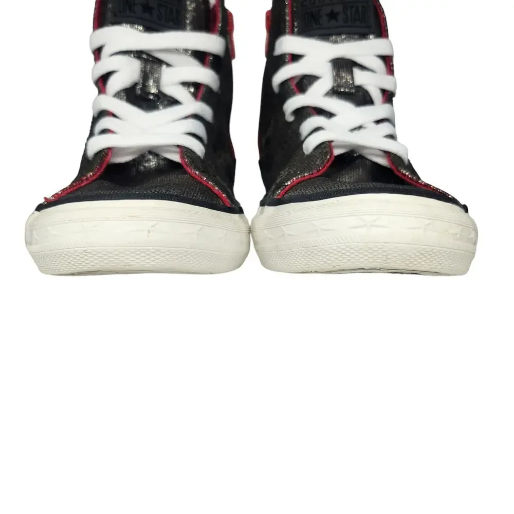 Converse All Star Shoes Juniors 13 Silver Metallic Shiny High Tops Hot Pink Zip